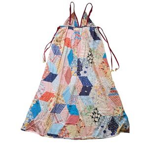 FRAMED Patchwork Print Maxi Dress Spaghetti Strap Cottagecore Bohemian‎